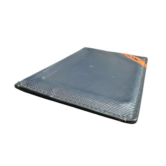 Prada Saffiano Leather Pouch Card Case Holder Navy With Orange Stripe Minimalist - Picture 3 of 5